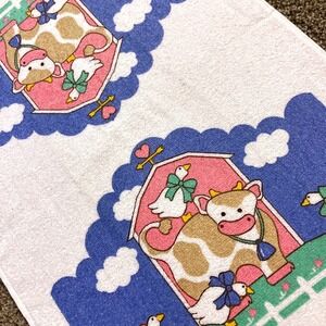 VTG CANNON Hand Kitchen Towel Fringe 70s NOS Farmhouse Mother Goose Barn Cow Bow